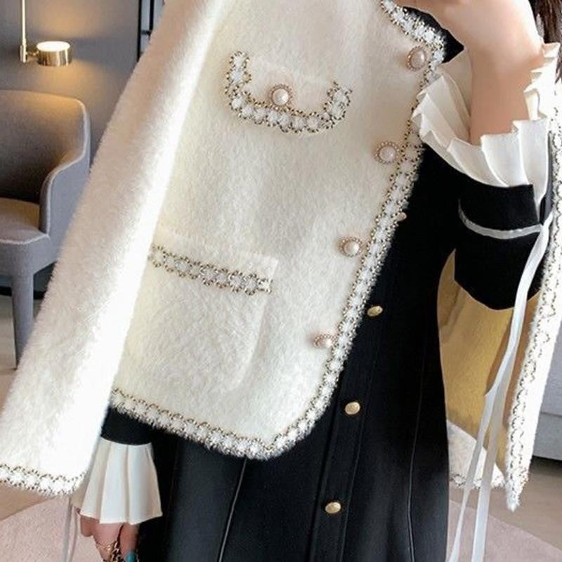 Damen Elegante und luxuriöse Strickjacke mit Perlenverzierungen R&B