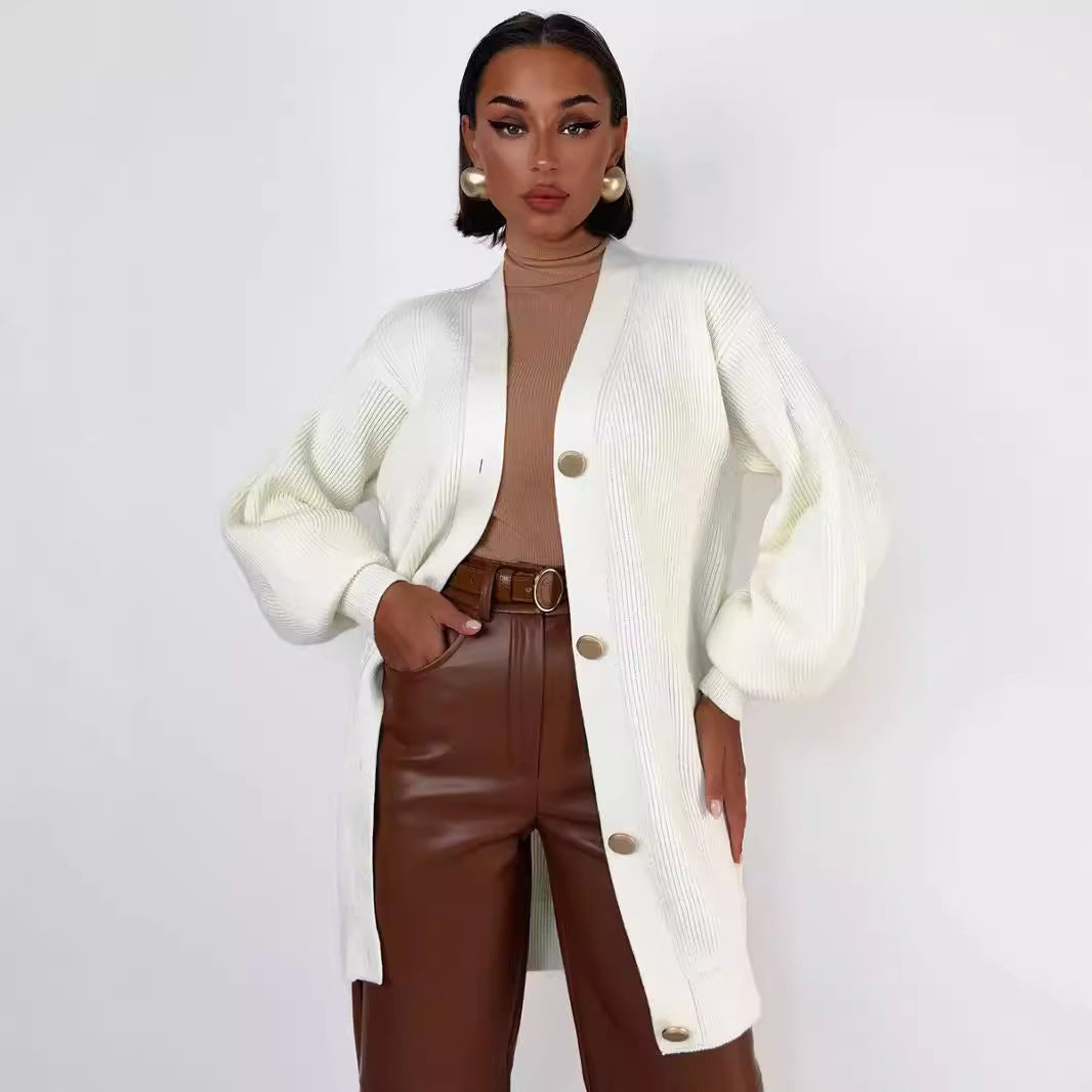 Damen Moderner Strickcardigan mit großen Knopfdetails und lässigem Schnitt