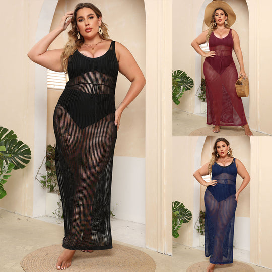 Damen transparentes Strandkleid mit seitlichen Schlitzen R&B