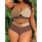 Damen hoch tailliertes Bikini-Set mit modischem Farbblock-Design