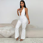 Damen Eleganter Jumpsuit mit tiefem V-Ausschnitt und figurbetonter Silhouette R&B