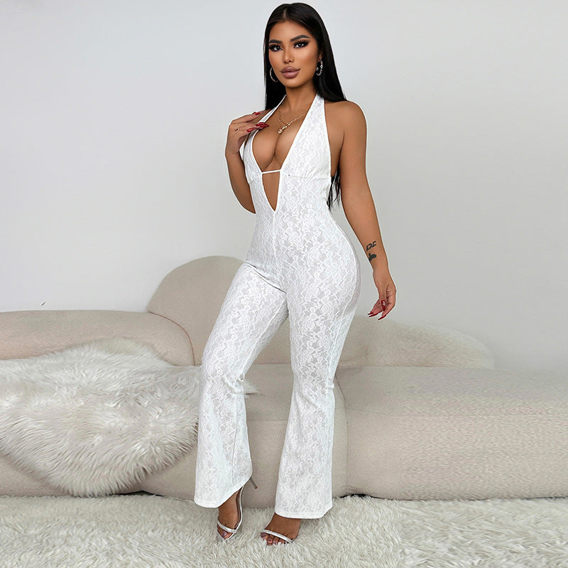 Damen Eleganter Jumpsuit mit tiefem V-Ausschnitt und figurbetonter Silhouette R&B