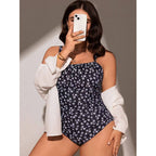 Damen Einteiler Badeanzug mit floralem Muster und figurschmeichelndem Raffungseffekt R&B