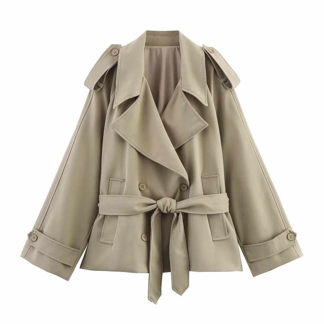 Damen modische Trenchjacke mit breitem Kragen und praktischen Taschen R&B