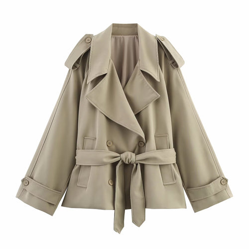 Damen modische Trenchjacke mit breitem Kragen und praktischen Taschen R&B