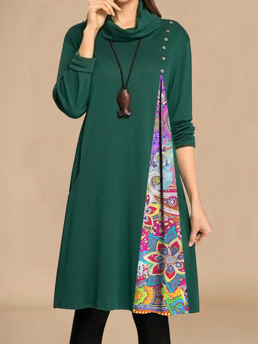 Damen Modisches Freizeitkleid mit asymmetrischem Saum und dekorativen Knöpfen R&B