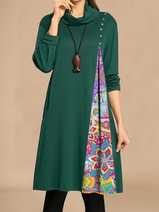 Damen Modisches Freizeitkleid mit asymmetrischem Saum und dekorativen Knöpfen R&B