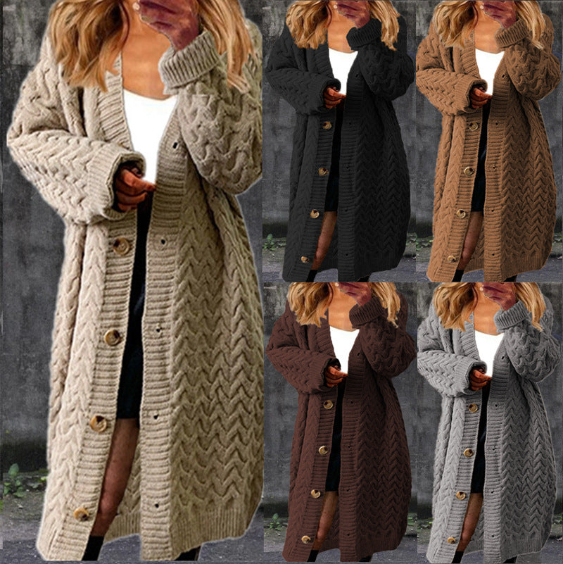 Damen Großer Strickmantel mit eleganten Knopfdetails und strukturierter Masche