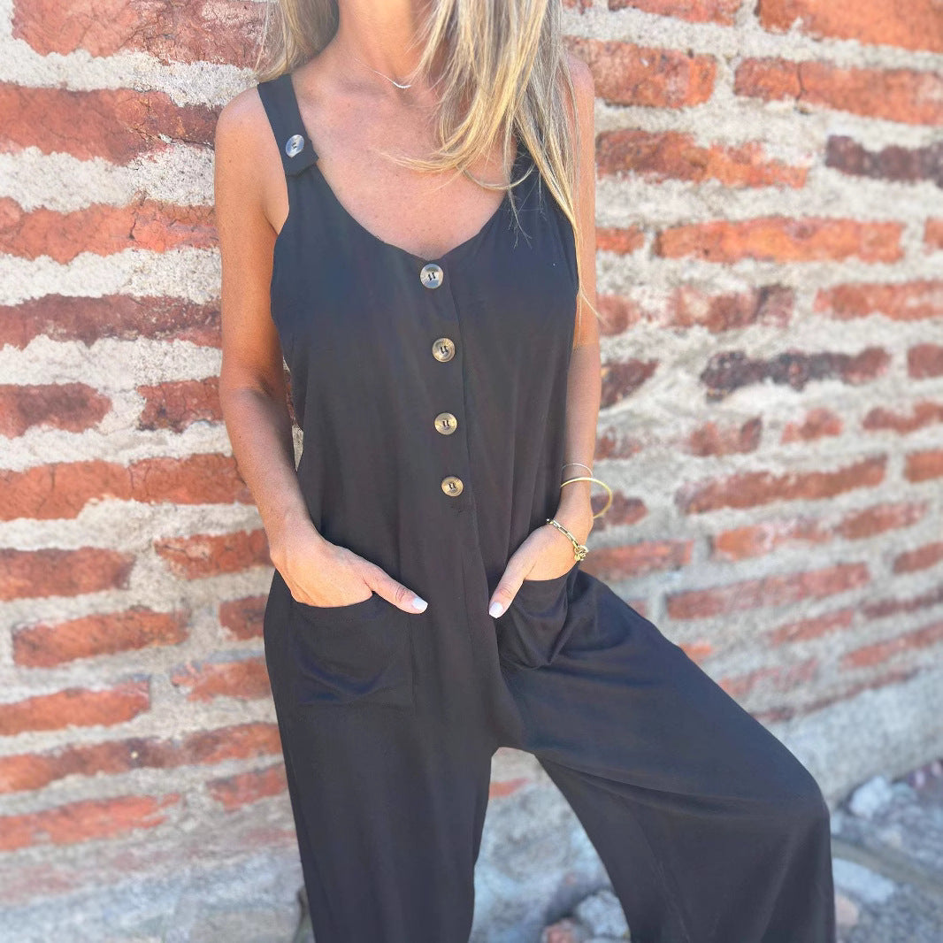 Damen Jumpsuit mit praktischen Taschen und Knopfdetail R&B