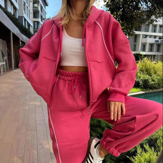 Damen lässiger Hoodie- und Jogginghose-Anzug mit elastischem Bund und bequemen Taschen