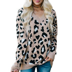 Damen Pullover mit Leopardenmuster und V-Ausschnitt R&B