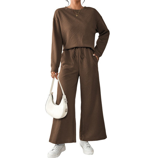Damen Lässiges Lounge-Set mit strukturiertem Oberteil und weitem Hosen R&B