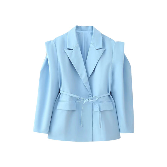 Damen Blazerjacke mit breiten Schultern und taillierbarem Gürtel R&B