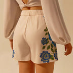 Damen Shorts mit floralem Druck und dekorativen Details R&B