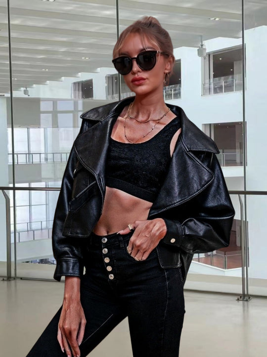 Damen Kunstlederjacke mit lässigem Oversized-Schnitt und modischen Details R&B