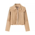Damen Fransenjacke aus Wildlederimitat mit Zipper und stilvollen Applikationen R&B