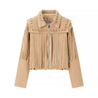 Damen Fransenjacke aus Wildlederimitat mit Zipper und stilvollen Applikationen R&B