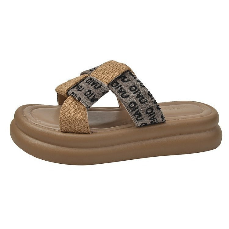 Damen modische Slide-Pantoletten mit komfortablem Fußbett und elastischen Riemen R&B