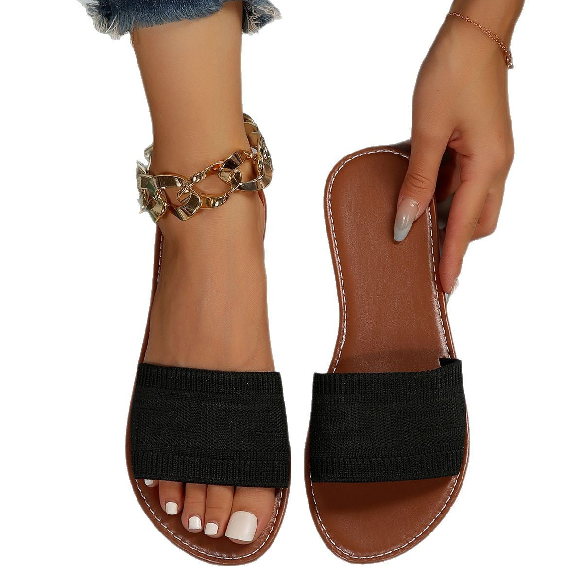 Damen trendige Slide-Sandalen mit elastischem Obermaterial und komfortabler Sohle R&B