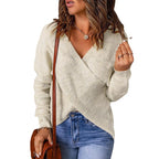 Damen Wickelstrickpullover mit V-Ausschnitt und strukturierter Oberfläche