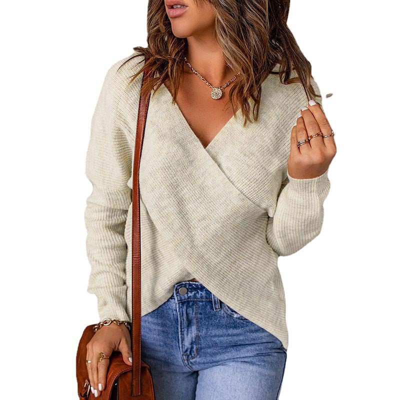 Damen Wickelstrickpullover mit V-Ausschnitt und strukturierter Oberfläche