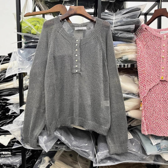 Damen lässiger Pullover mit Knopfdetails R&B