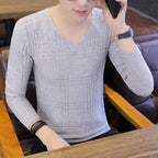 Herren Langarm-Pullover mit modernem Rippmuster und V-Ausschnitt