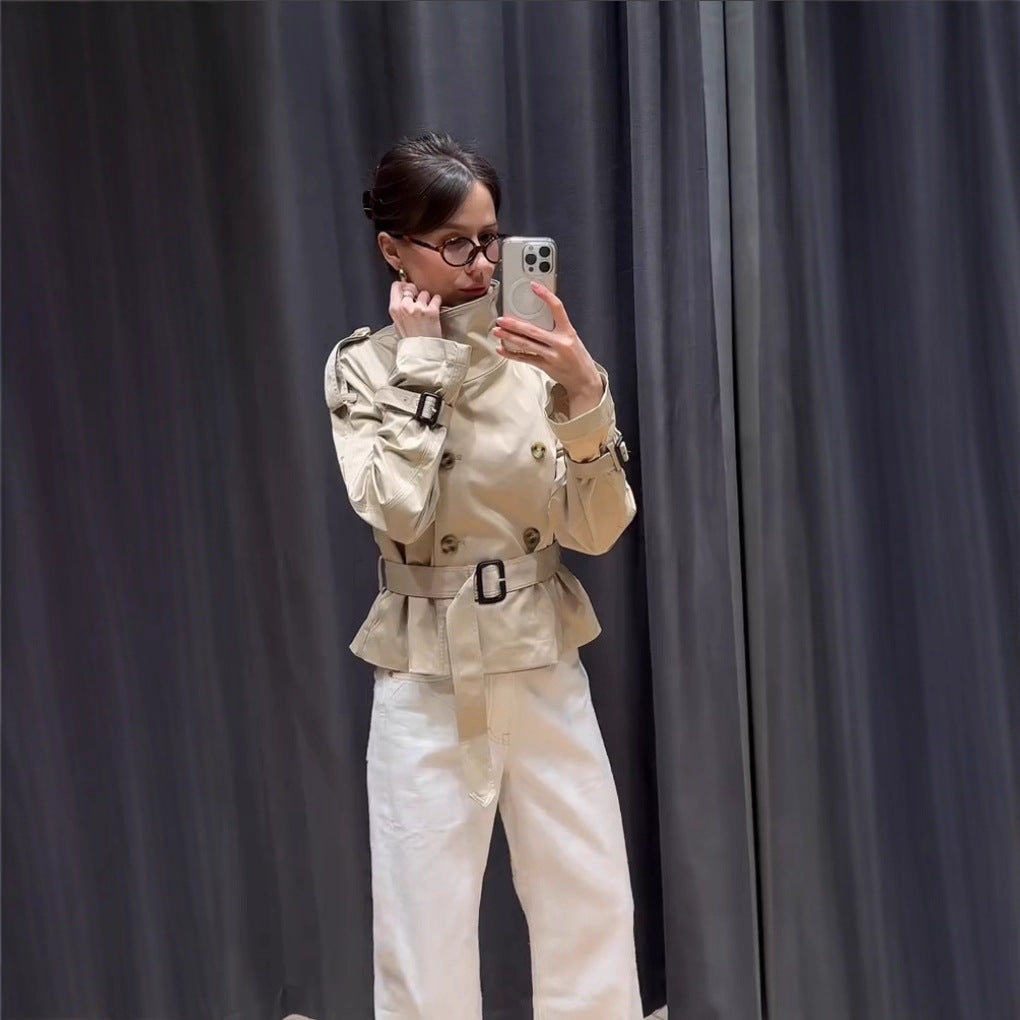 Damen Modischer Trenchcoat mit hohem Kragen und praktischen Seitentaschen R&B