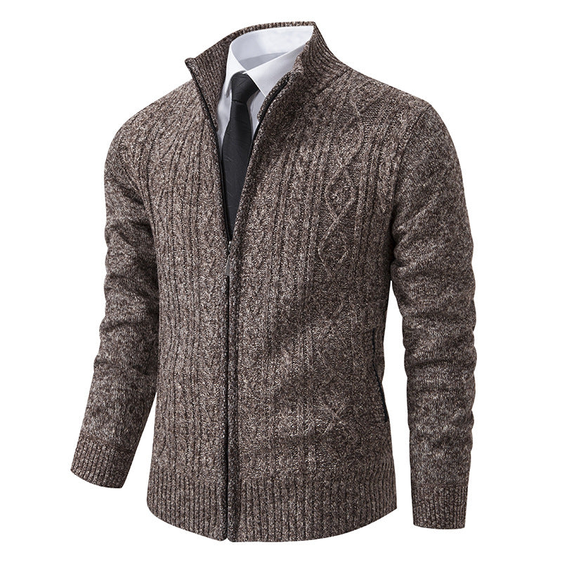 Herren Strickjacke mit Stehkragen und strukturierter Musterung R&B