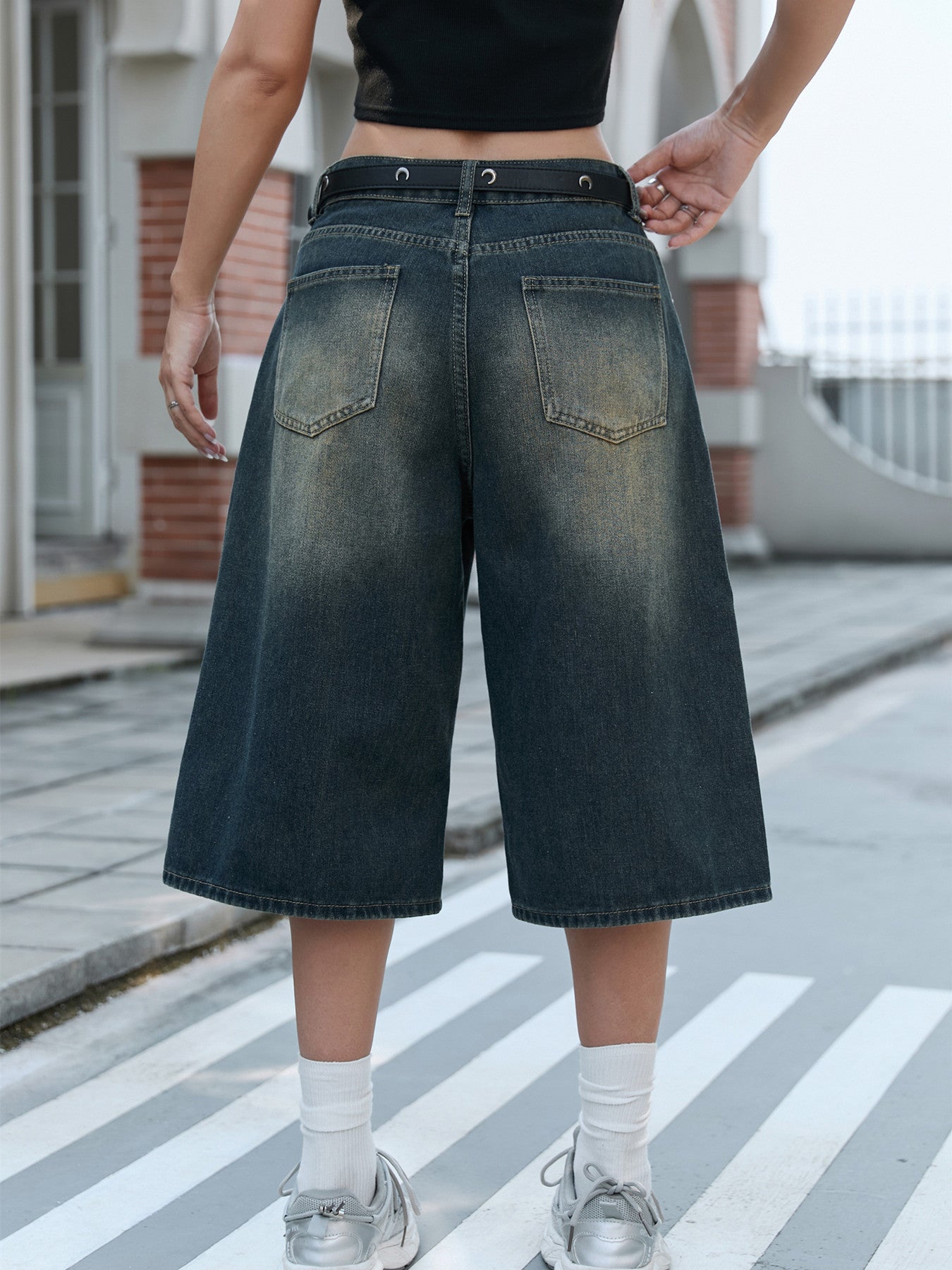 Damen Weite Denim-Culotte mit modischer Nackenbindung R&B