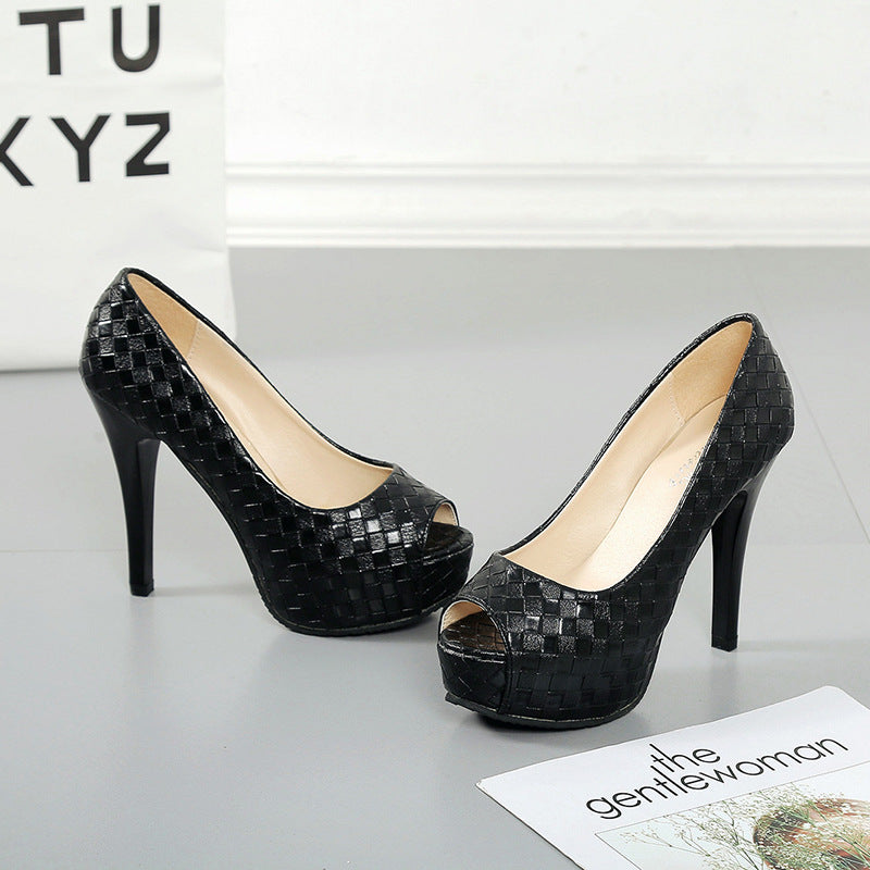 Damen Peep-Toe High Heels mit dekorativem geflochtenem Design und hohem Stiletto-Absatz R&B