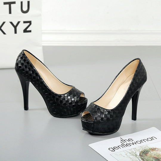 Damen Peep-Toe High Heels mit dekorativem geflochtenem Design und hohem Stiletto-Absatz R&B