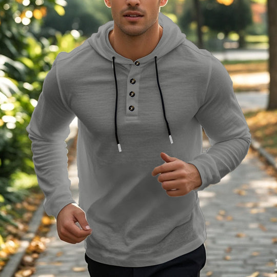 Herren Sportliches Kapuzenoberteil aus atmungsaktivem Material mit Knopfleiste R&B
