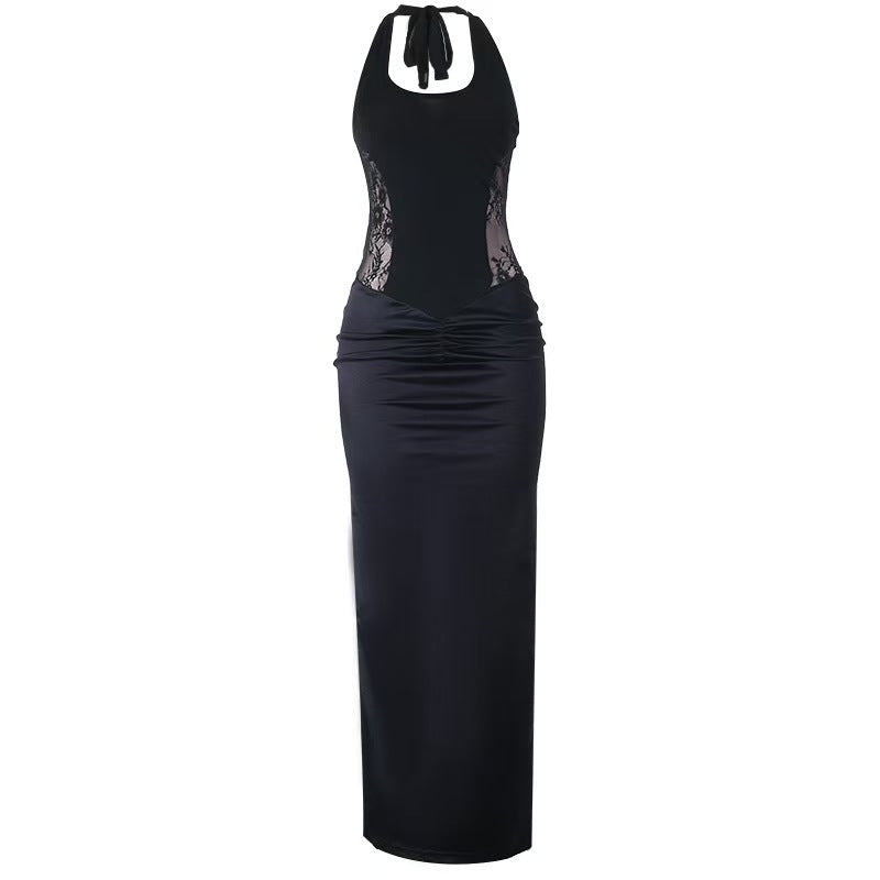 Damen Elegantes Maxikleid mit Spitzeneinsätzen und raffinierten Drapierungen R&B