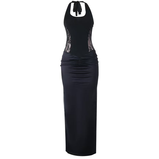 Damen Elegantes Maxikleid mit Spitzeneinsätzen und raffinierten Drapierungen R&B