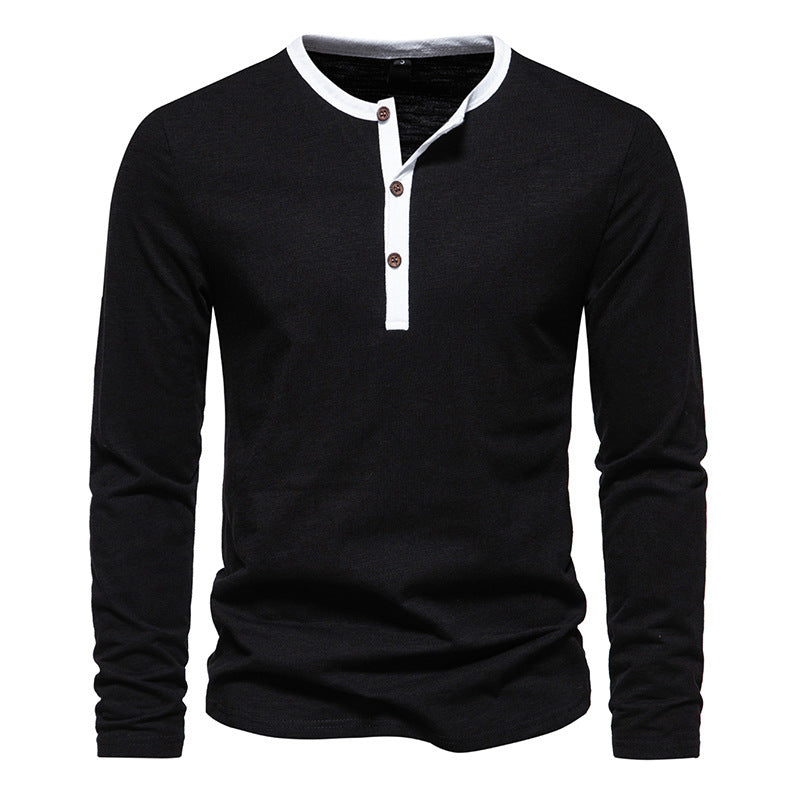 Herren langärmliges Henley-Shirt mit kontrastierendem Kragen R&B