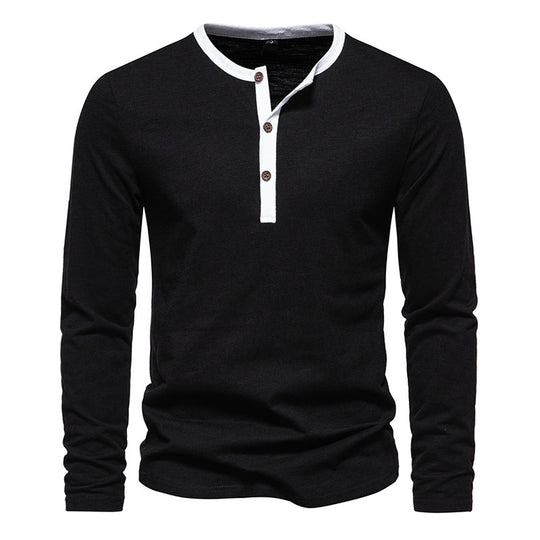 Herren langärmliges Henley-Shirt mit kontrastierendem Kragen R&B