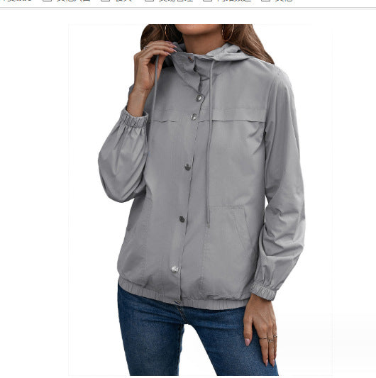 Damen Windbreaker Jacke mit verstellbarem Kapuzenkragen und seitlichen Taschen R&B