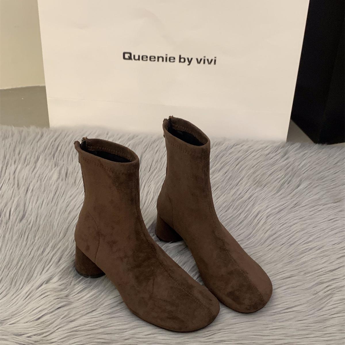 Damen Elegante Stiefeletten mit modischem Blockabsatz und Reißverschluss R&B