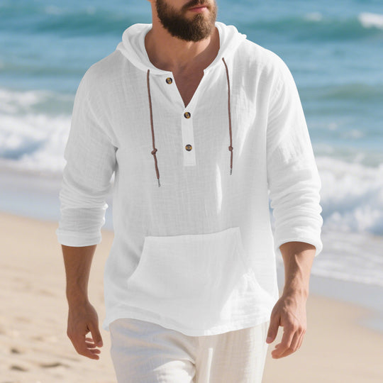 Herren lässiges Kapuzenshirt mit Knopfleiste und praktischer Kängurutasche R&B