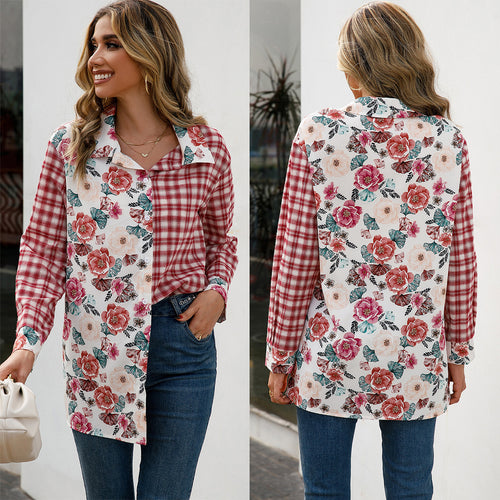Damen Trendige Karobluse mit floralem Patchwork-Design R&B