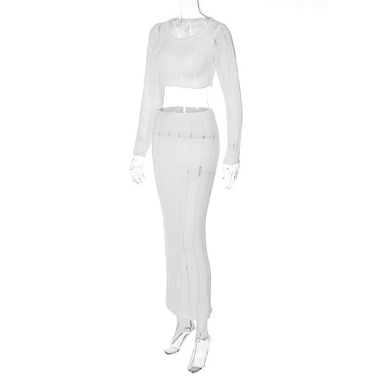 Damen elegantes und luftiges Crop-Top mit passendem Maxirock R&B
