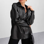 Damen Kunstleder Hemdbluse R&B