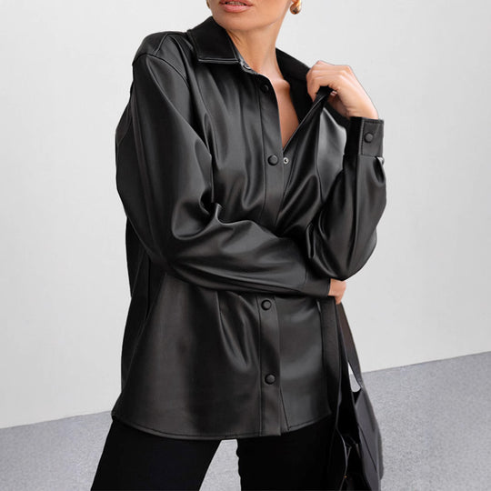 Damen Kunstleder Hemdbluse R&B