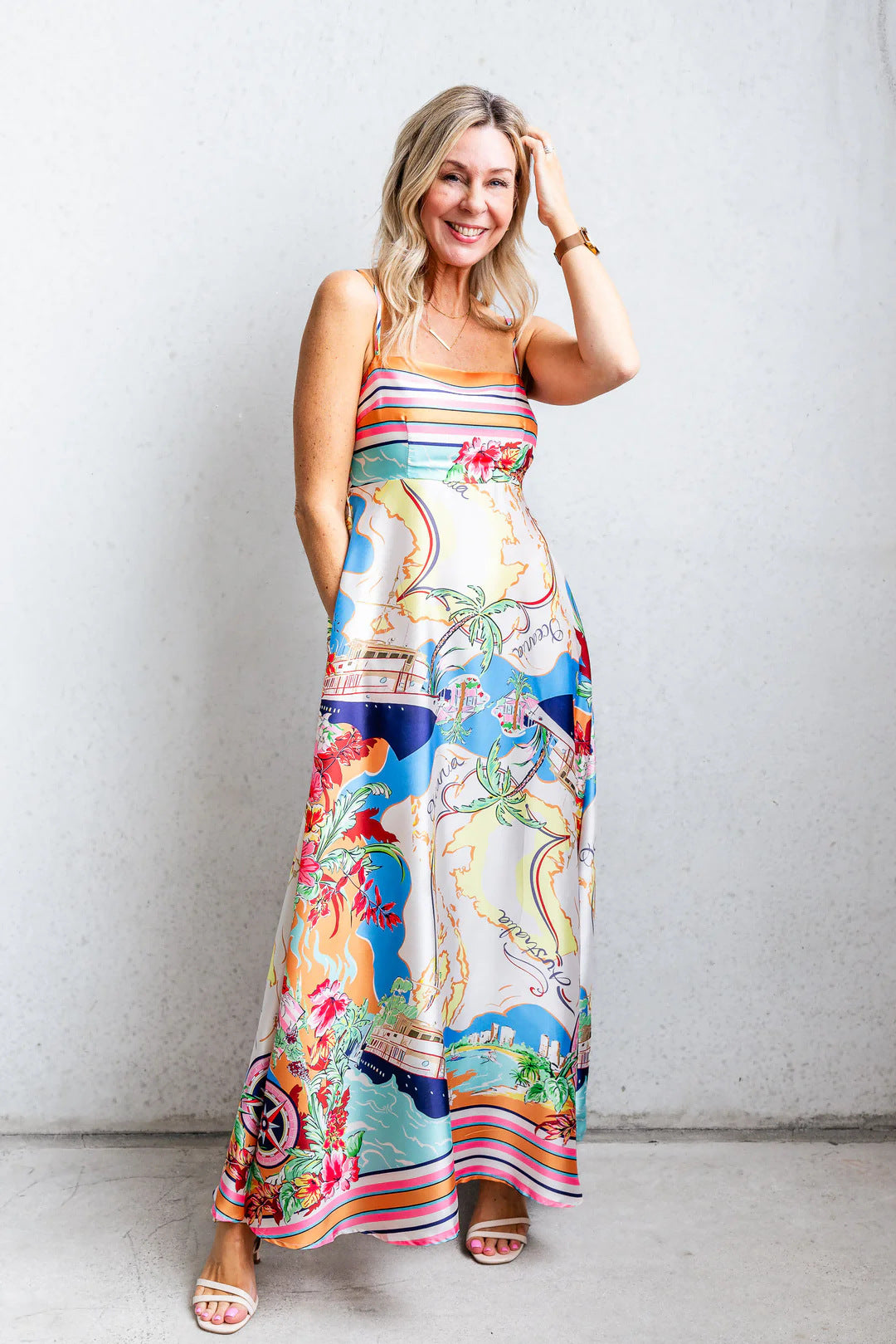 Damen Maxi-Kleid mit aufregendem Grafikdruck und verspieltem Design R&B