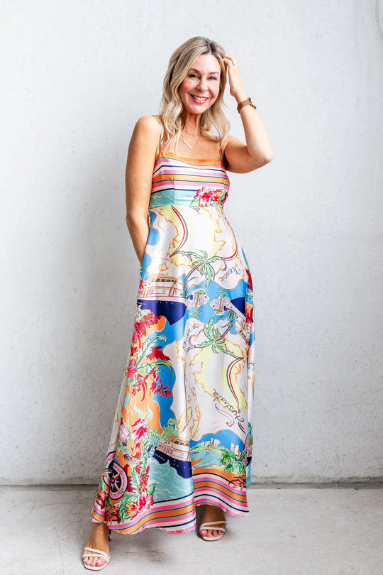 Damen Maxi-Kleid mit aufregendem Grafikdruck und verspieltem Design R&B