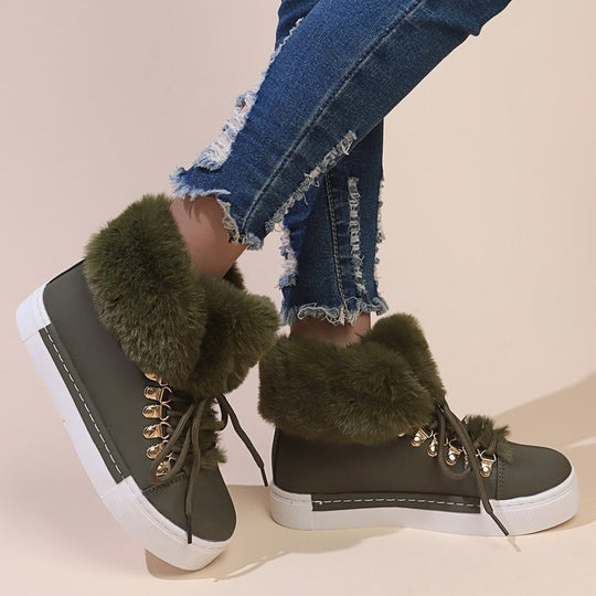 Damen Flauschige Sneakers mit Warmfutter und modischer Schnürung R&B