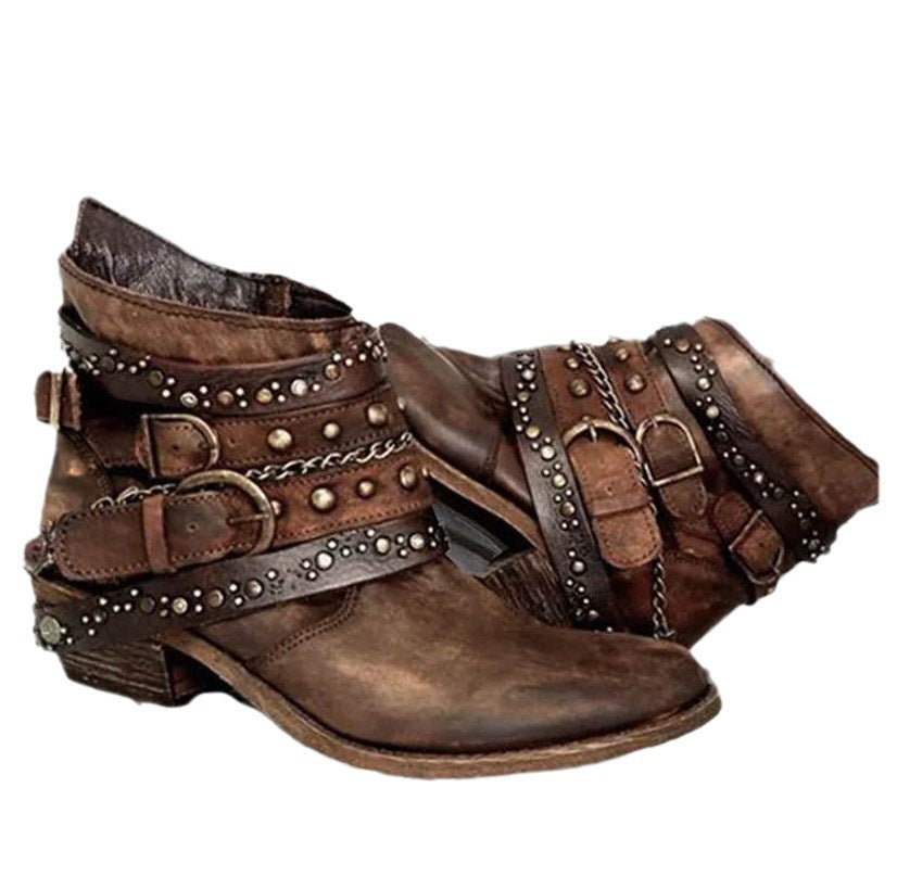 Damen Trendige Schnürstiefeletten mit dekorativen Riemen und glänzenden Akzenten R&B