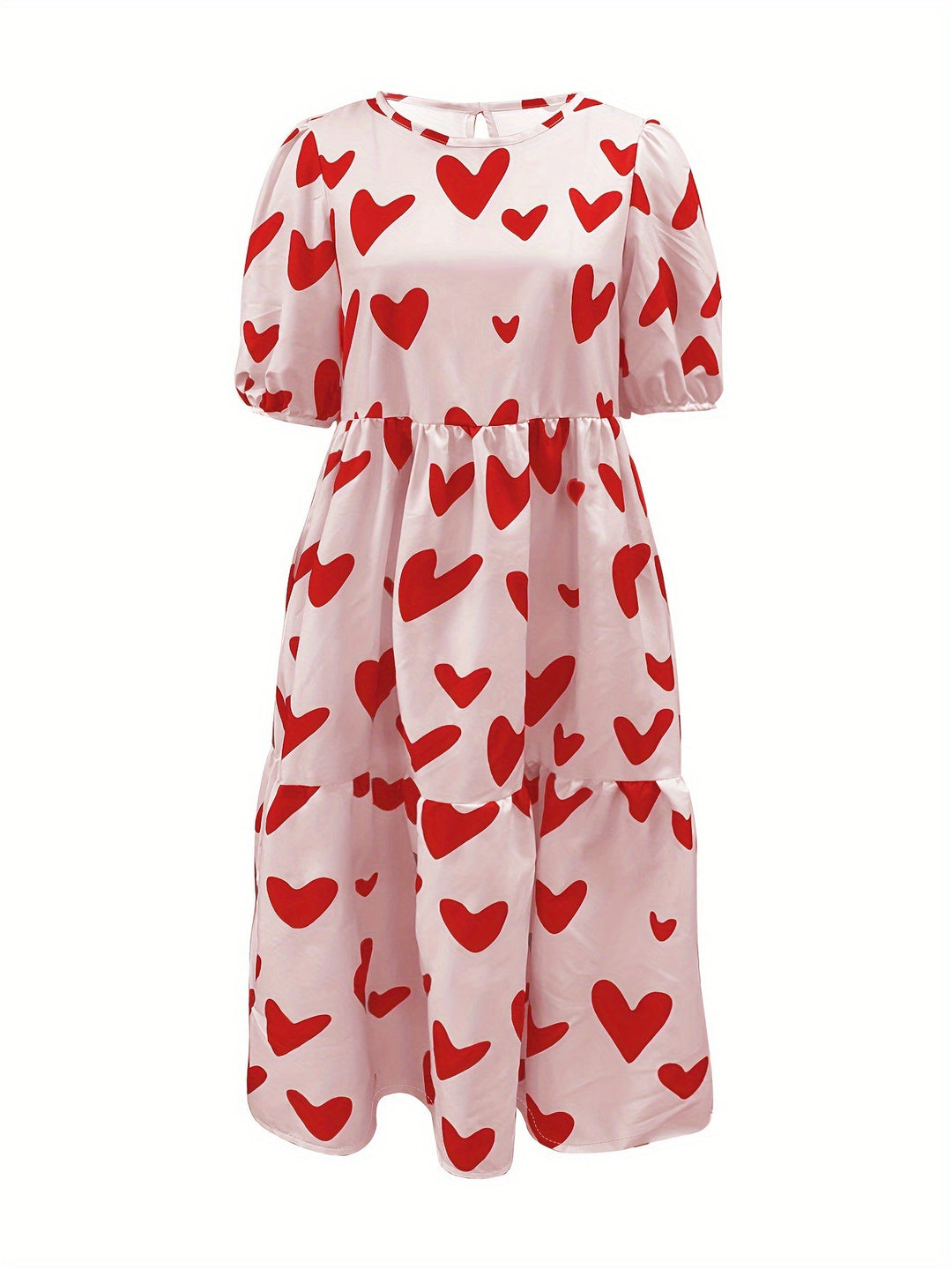 Damen Minikleid mit modernem Herzmuster und luftigen Ärmeln R&B