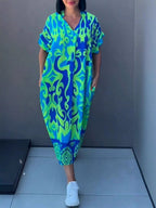 Damen Luftiges Freizeitkleid mit V-Ausschnitt und praktischen Taschen R&B